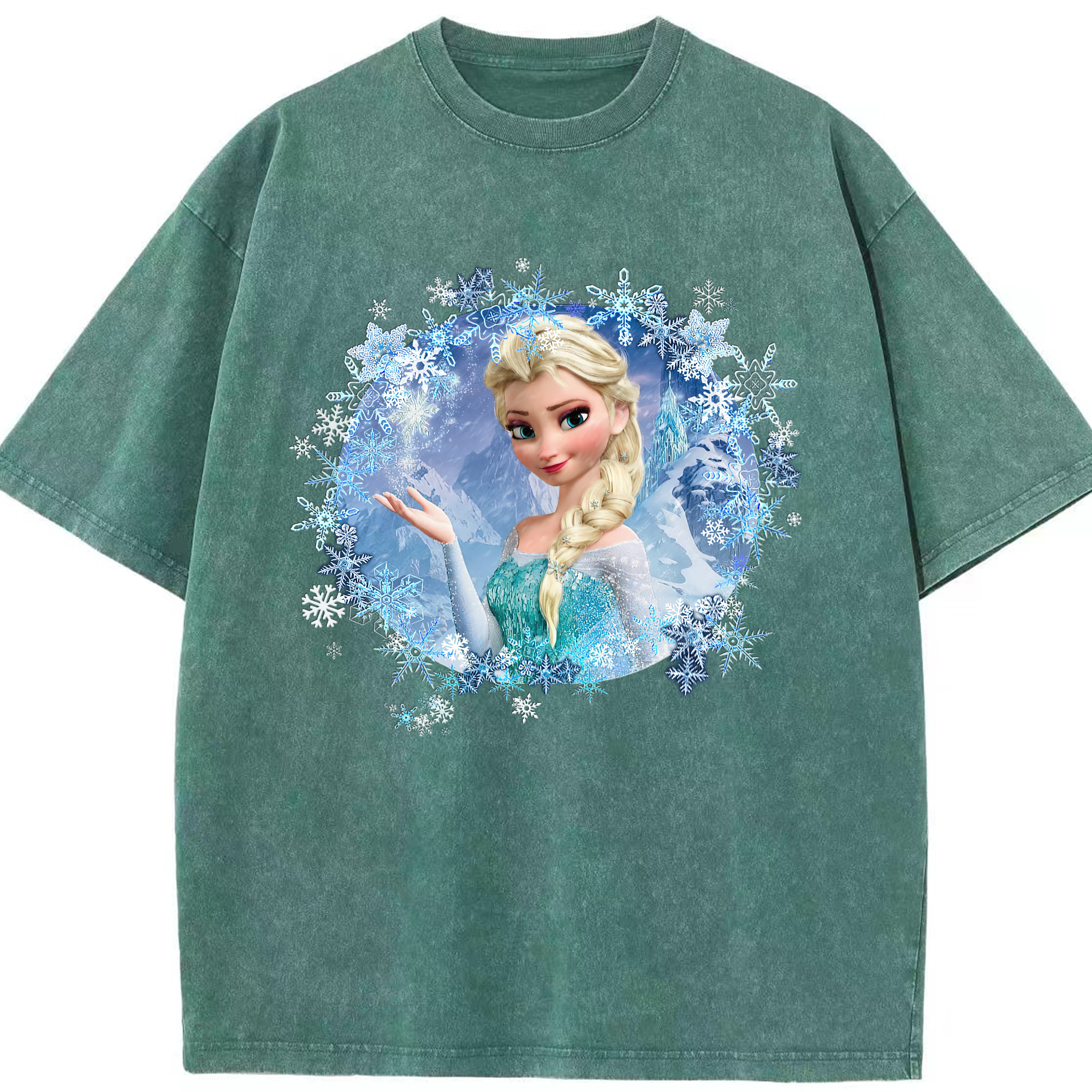 （画像用） アナと雪の女王 アンナ エルサ Frozen Anna Elsa 綿100% ヴィンテージ風 半袖Tシャツ（フロントプリント）